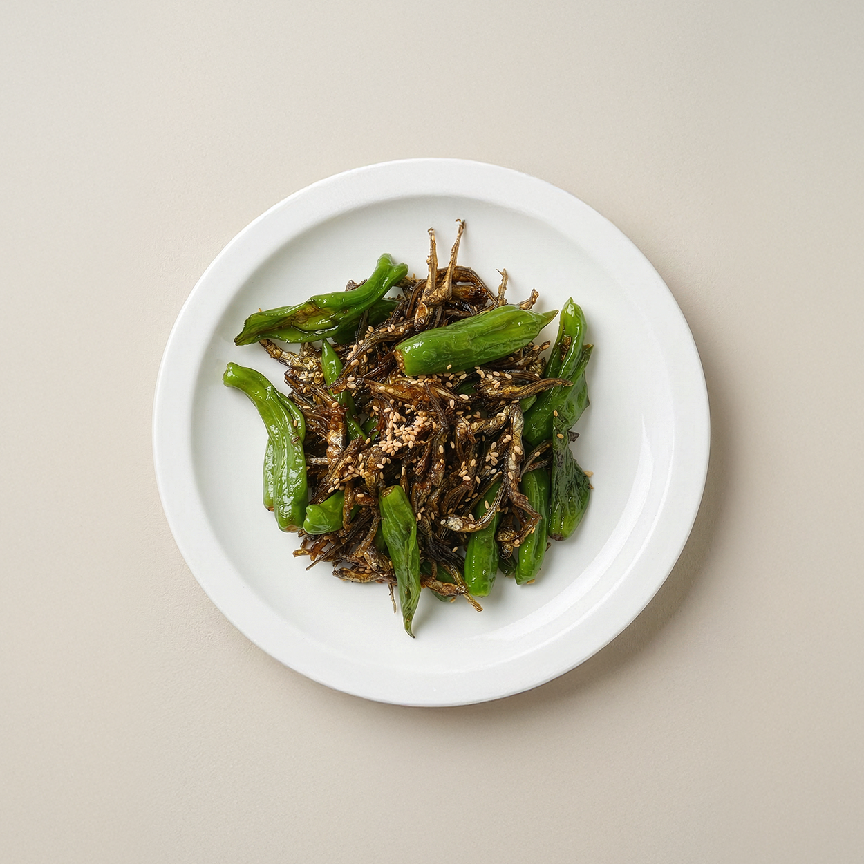 Kkwarigochu myeolchi-bokkeum – Korean stir-fried anchovies with shishito peppers | Banchan365