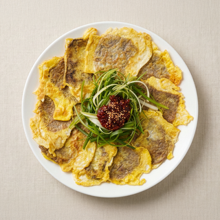 Beef Pancakes with Green Onion Salad