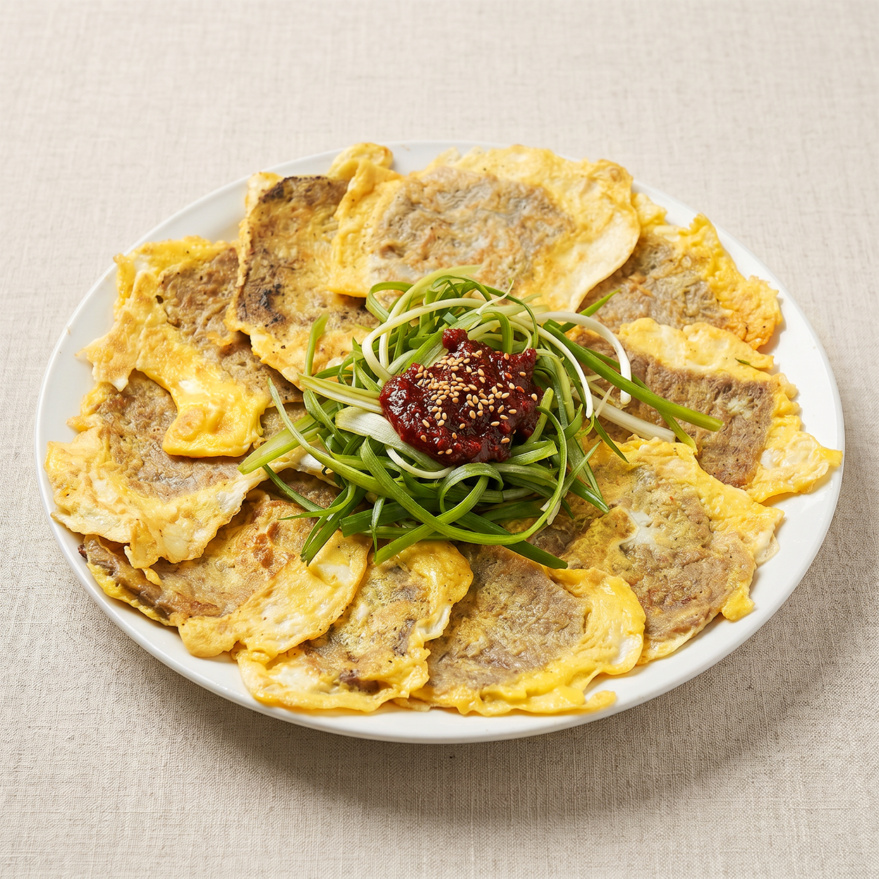 Sogogi yukjeon with pa-muchim (Korean beef pancake with green onion salad) | Banchan365