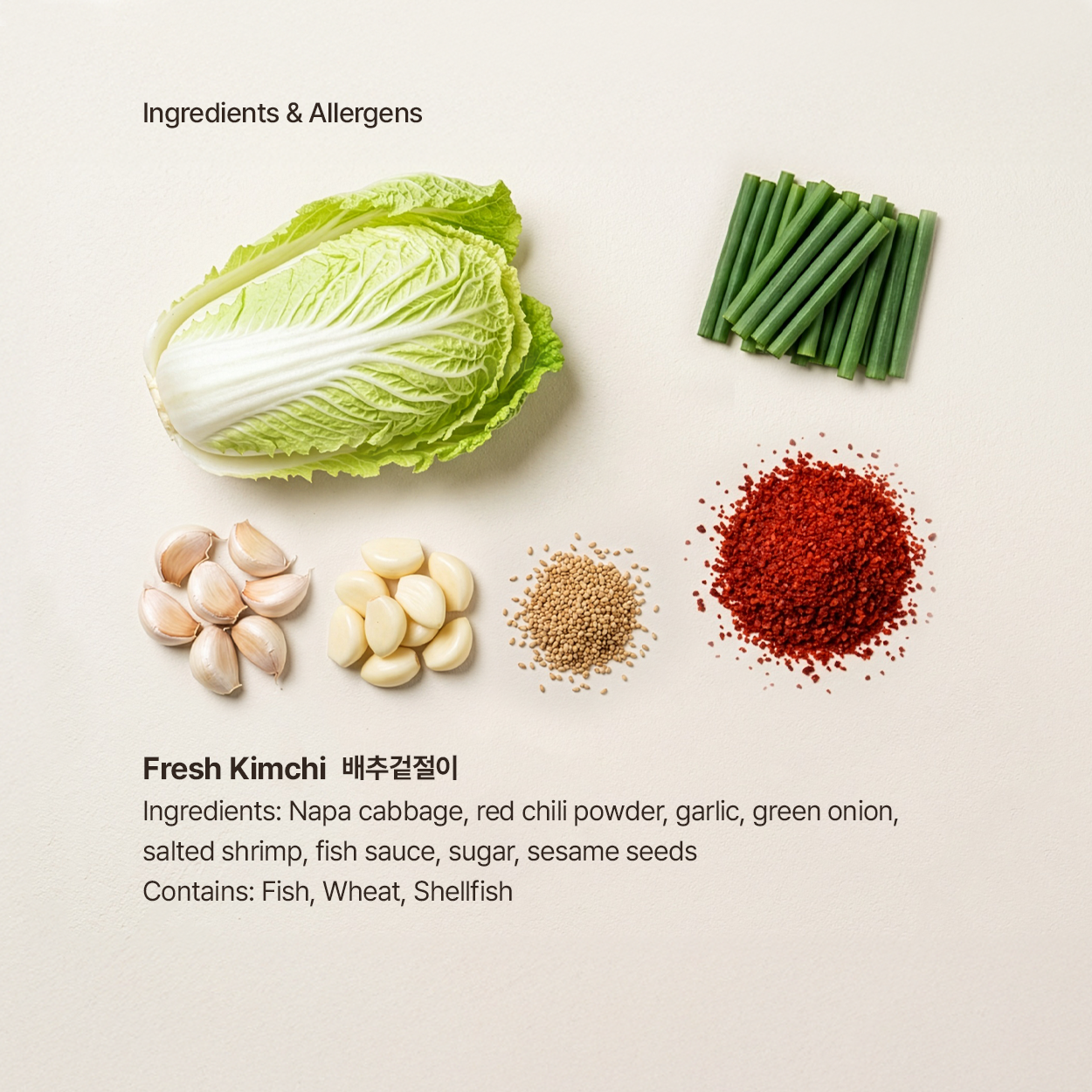 Ingredients for Baechu-geotjeori, Korean fresh napa cabbage kimchi | Banchan365