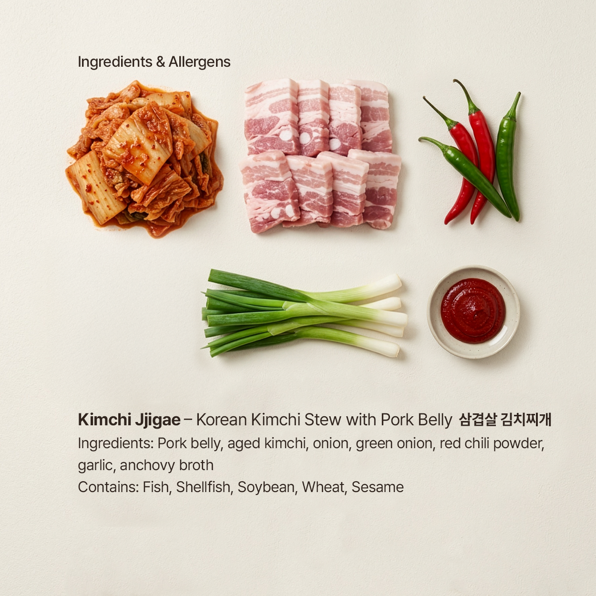 Ingredients for Kimchi jjigae, Korean kimchi stew with pork belly | Banchan365