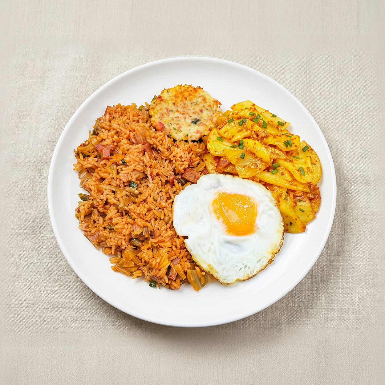 Close-up view of Korean kimchi Spam fried rice frozen lunchbox | Banchan365