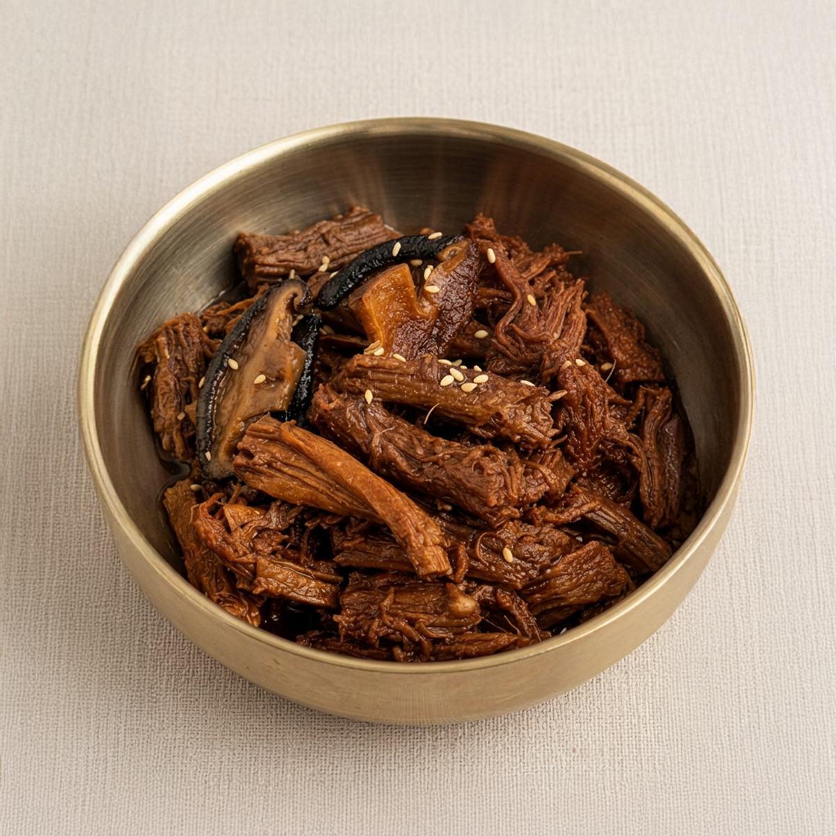 Close-up view of Sogogi jangjorim (Korean soy-braised beef) – large size | Banchan365