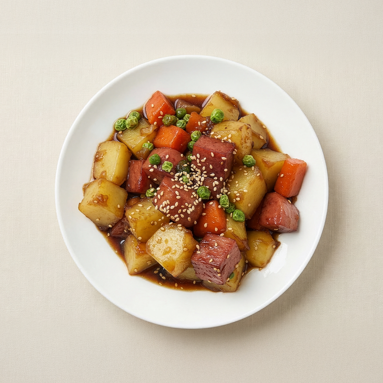 Banchan 365 Soy Braised Potato and Spam, ready to serve