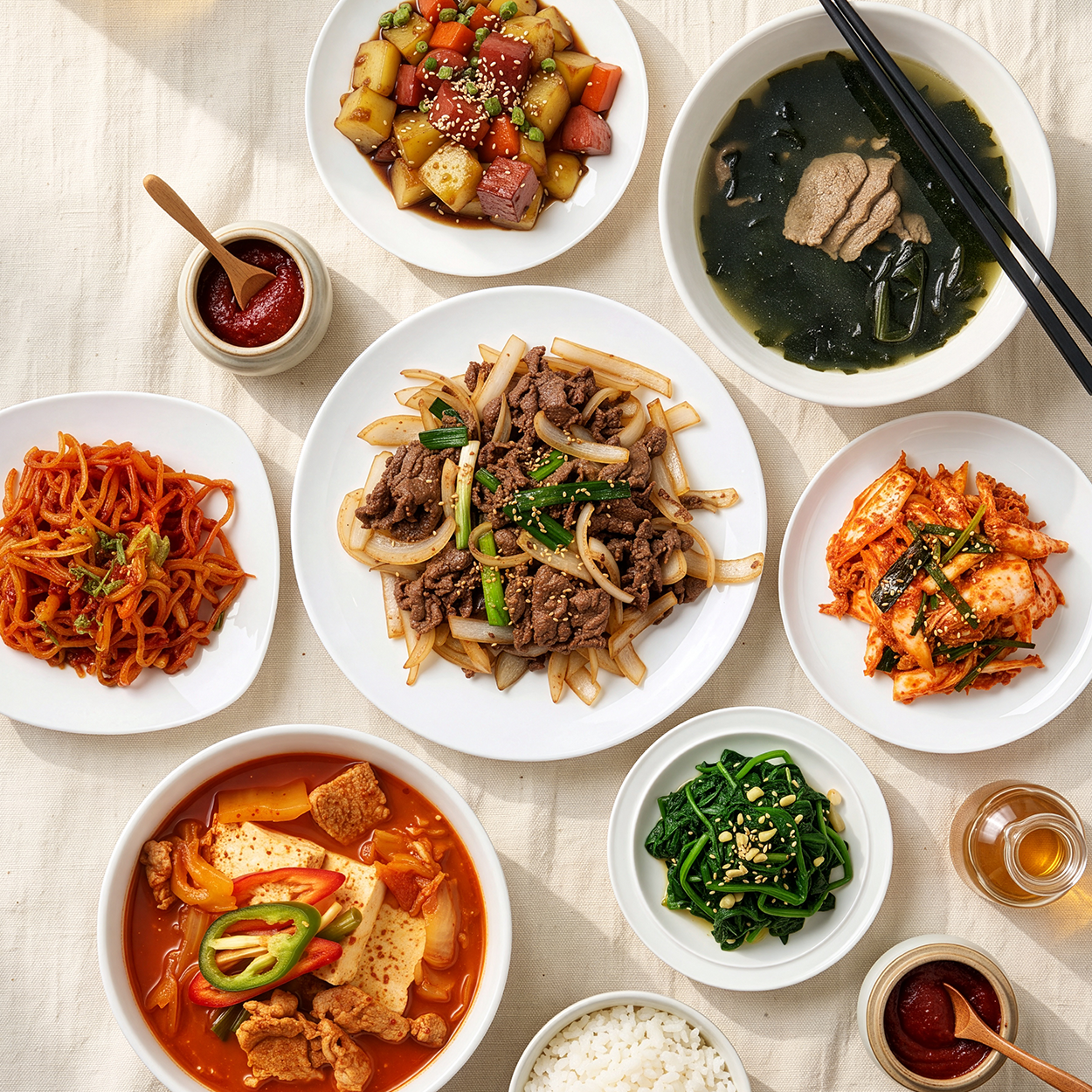 Weekly Korean Home Meal Set – full table spread of Korean dishes | Banchan365