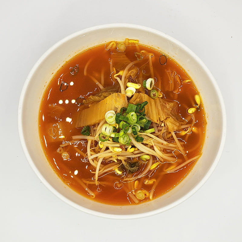 Kimchi kongnamul-guk (Korean kimchi bean sprout soup) served and plated | Banchan365