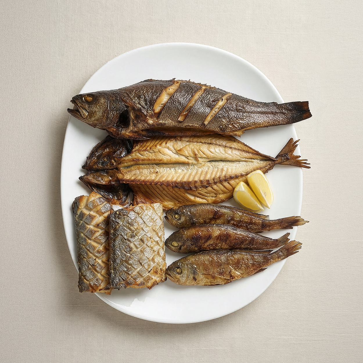 Banchan 365 Assorted Grilled Fish deluxe, ready to serve