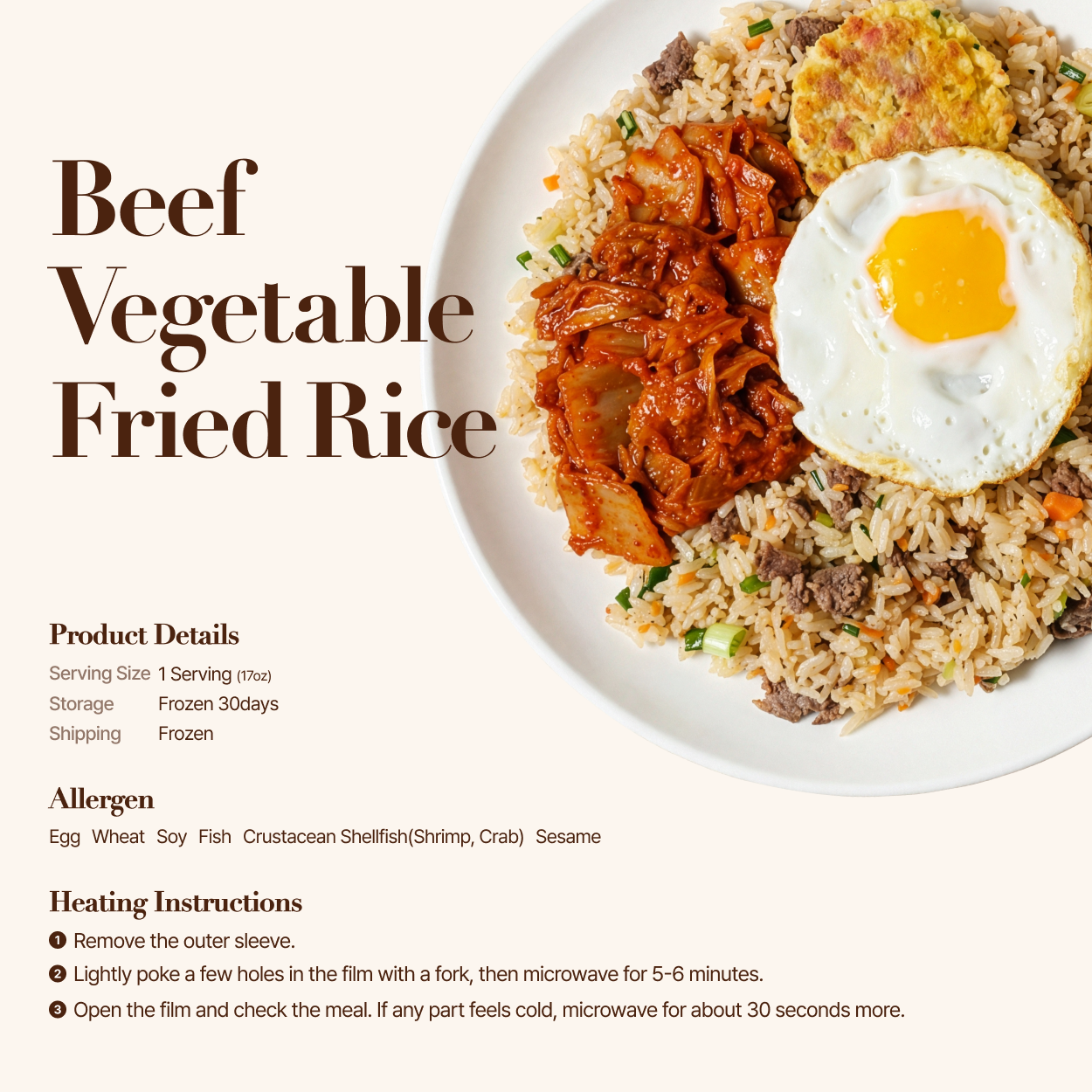 detail info of Korean beef vegetable fried rice frozen lunchbox | Banchan365