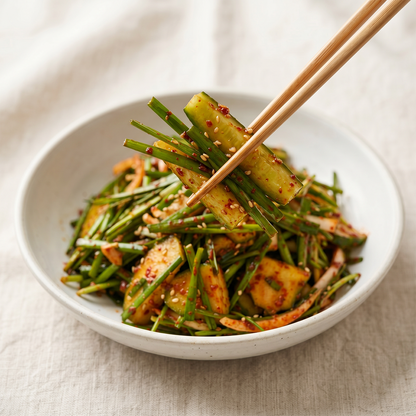Oi buchu-muchim (Korean cucumber and chive salad) | Banchan365