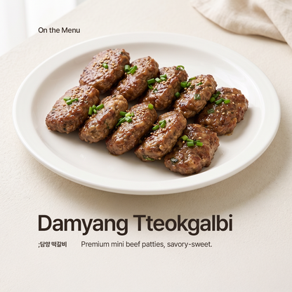 Serving suggestion for Damyang-style mini Korean tteokgalbi patties | Banchan365