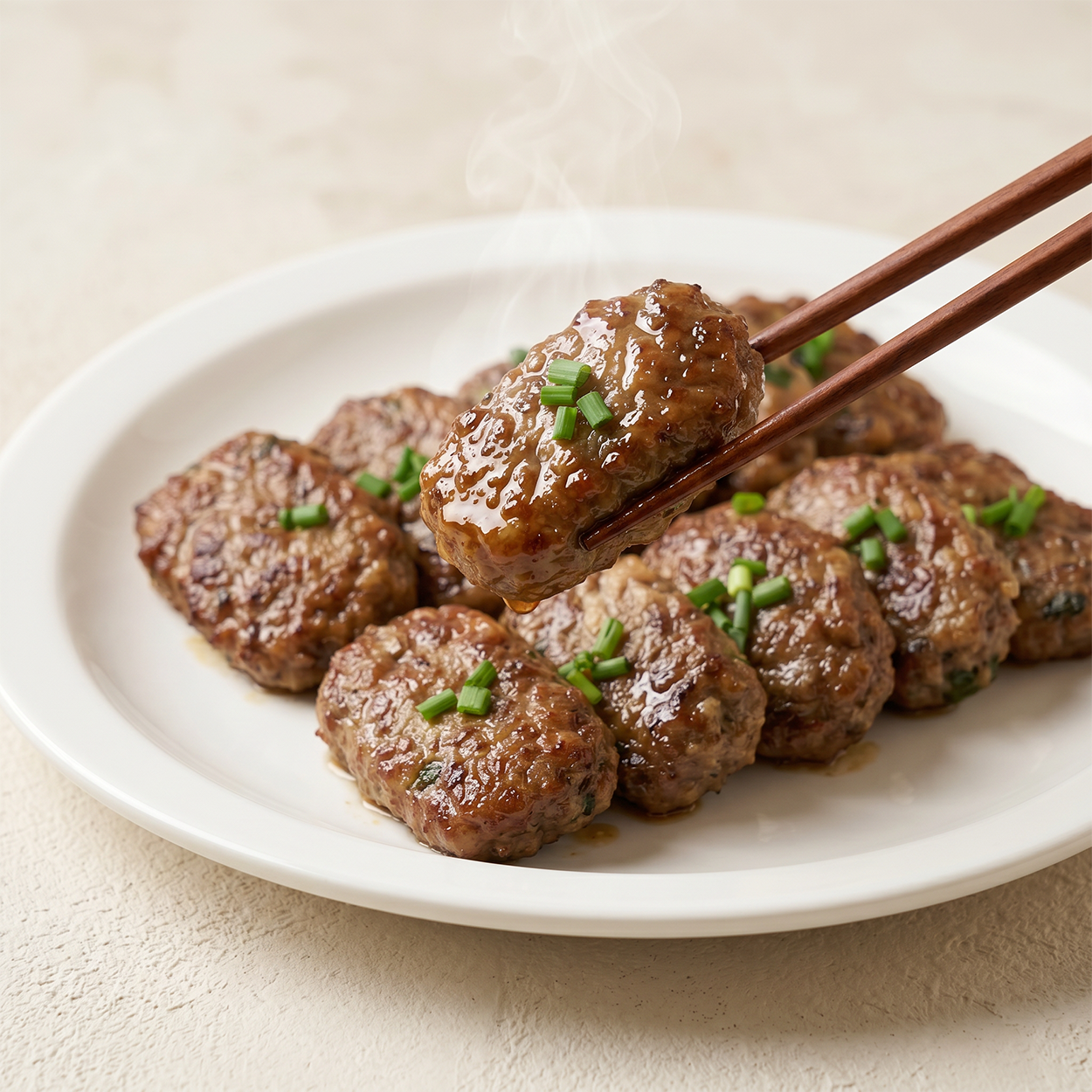 Close-up of Damyang-style mini Korean tteokgalbi patties | Banchan365