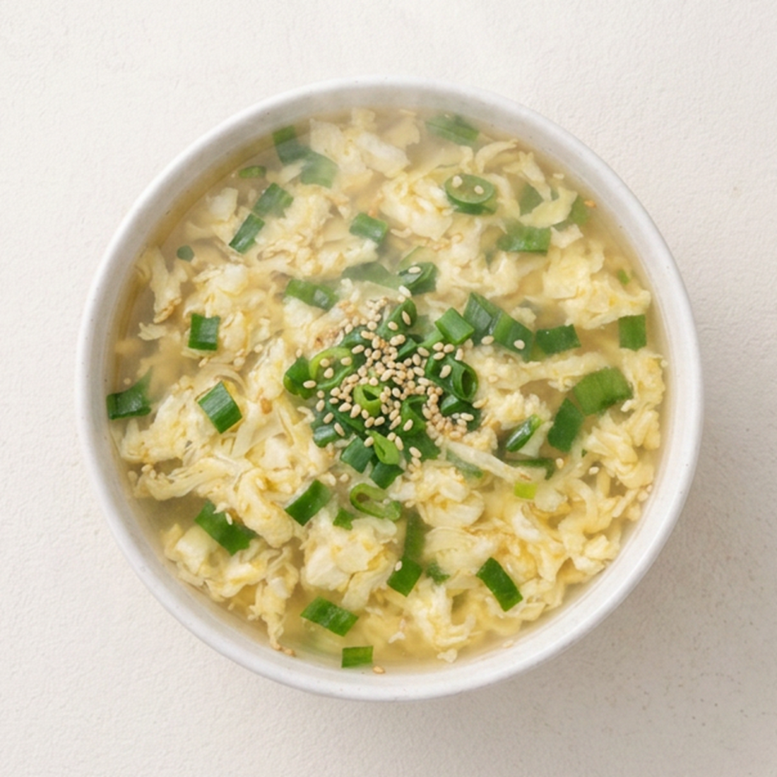 Overhead view of Gyerantang, Korean egg drop soup | Banchan365
