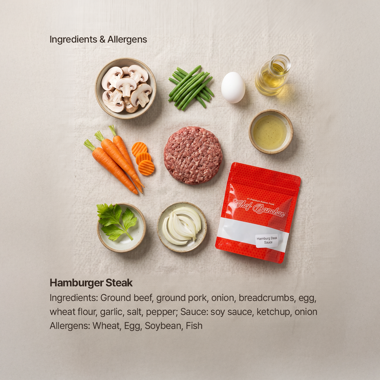 Ingredients for Housemade Korean hamburger steak | Banchan365