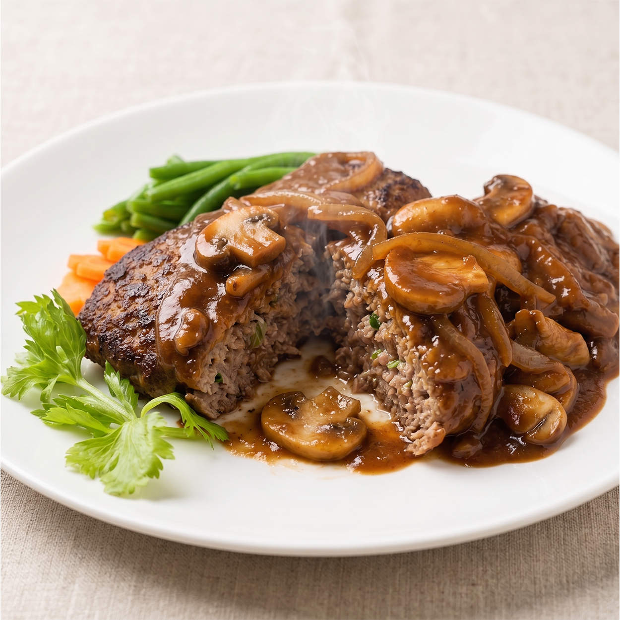 Close-up of Housemade Korean hamburger steak | Banchan365
