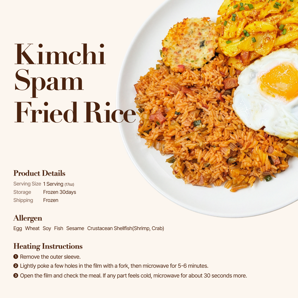 detail info of Korean kimchi Spam fried rice frozen lunchbox | Banchan365