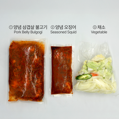 반찬 365 오징어 삼겹살 볶음 단백질 + 야채 추가 - Spicy squid and Pork Belly Bulgogi Protein Protein + Veg add | Banchan 365