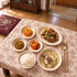 Beef bulgogi and radish soup Korean meal set with bean sprouts, anchovies with almonds, stir-fried kimchi and rice.