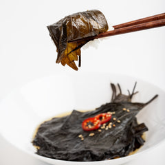 Beef Small Intestine with  Soy Sauce Pickled Perilla Leaves